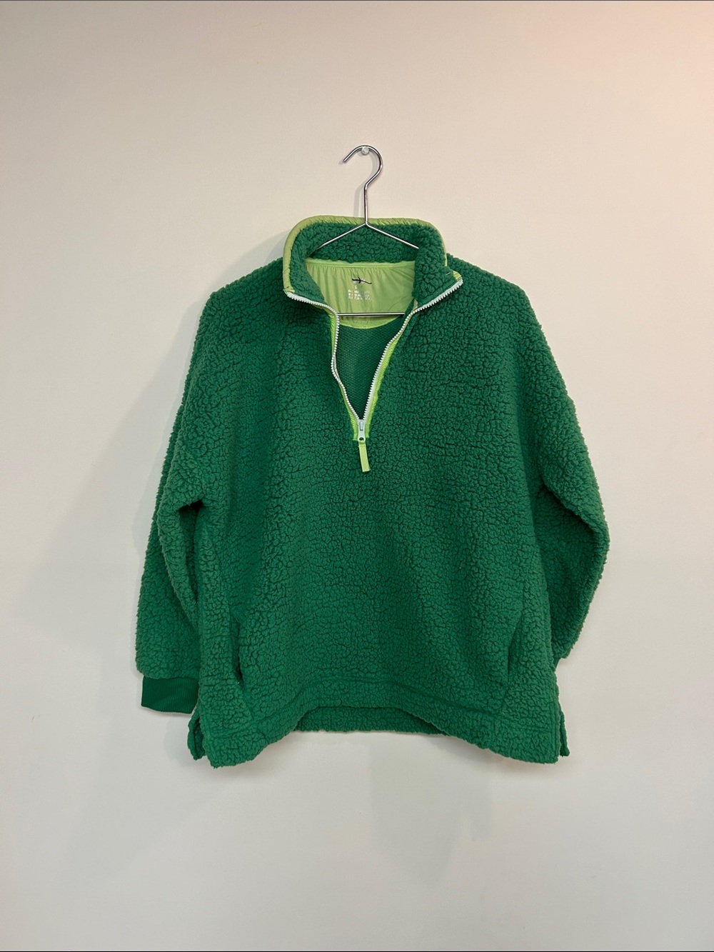 aerie Green Sherpa Quarter-Zip Pullover with Lime Trim